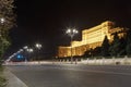 View during the night in front of the Palace of the Parliament in Bucharest. Royalty Free Stock Photo