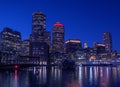 View of the night glowing in the lights of Boston. USA. Massachusetts.