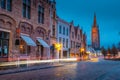 Evening on the streets of Bruges after the rain. Royalty Free Stock Photo