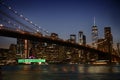 View of night scene of the Brooklyn bridge and Manhattan Skyline at Night Royalty Free Stock Photo