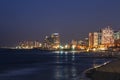 View of the night Tel Aviv and and coastal waters of the Mediterranean. Royalty Free Stock Photo