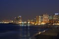 View of the night Tel Aviv and the Mediterranean Sea at Night Royalty Free Stock Photo