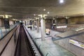 view by night to empty train station Bundestag - german parliament - in Berlin, Germany