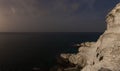 View at night on the White Rock and the Mediterranean Sea near Rosh HaNikra, on the border of Israel and Lebanon Royalty Free Stock Photo