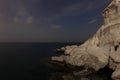 View at night on the White Rock and the Mediterranean Sea near Rosh HaNikra, on the border of Israel and Lebanon Royalty Free Stock Photo