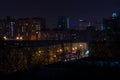 View of the night Yekaterinburg from the meteorological hill. Royalty Free Stock Photo