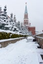 View of Nikolskaya Tower in winter. Moscow. Russia Royalty Free Stock Photo
