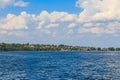 View of Nikopol town from Kakhovka reservoir, Ukraine