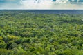 View from Nohoch Mul pyramid. Tropical rain forest with clouds and sky. Travel, nature photo. Mexico. Quintana roo.