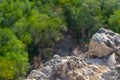 View from Nohoch Mul pyramid. Tropical rain forest with old stones. Travel, nature photo. Mexico. Quintana roo.