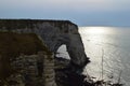 View of Normandy`s cliffs Etretat - sunset. nature, ocean, rock and sky. Royalty Free Stock Photo