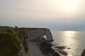 View of Normandy`s cliffs Etretat - sunset. nature, ocean, rock and sky.