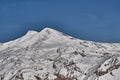 View of the northern slope and two peaks of Mount Elbrus from Cheget. North Caucasus, Russia Royalty Free Stock Photo