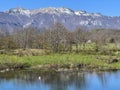 A view of the northern slopes of Velebit from Lika and the spring snow on its picturesque peaks, Sveti Rok - Croatia