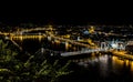 A view northward along the River Danube from the foot of the Liberty Statue at night