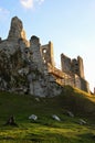 View of northwestern part of Hrusov gothic castle with view of western renaisance castle during restoration in year 2020