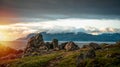 View of Norway Mountain Landscape covered in clouds during Royalty Free Stock Photo