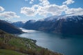 View of Norwegian fiord Aurlandsfjorden Royalty Free Stock Photo