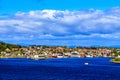 View of the norwegian village from the cruise ship Royalty Free Stock Photo