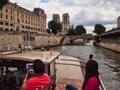 View of Notre Dame Cathedral from Seine River Boat, Paris, France Royalty Free Stock Photo