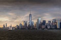 View of NYC Skyline in New York Harbor Royalty Free Stock Photo