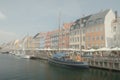 View of Nyhavn in fog in Copenhagen, Denmark