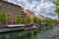 View of Nyhavn pier with color buildings, ships, yachts and other boats in the Old Town of Copenhagen, Denmark Royalty Free Stock Photo