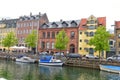 View of Nyhavn pier with color buildings, ships, yachts and other boats in the Old Town of Copenhagen, Denmark Royalty Free Stock Photo