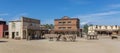 View at the Oasys - Mini Hollywood, a Spanish Western-styled theme park, Western cowboys scenario, old wooden cart, town with