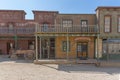 View at the Oasys - Mini Hollywood, a Spanish Western-styled theme park, Western cowboys scenario, old wooden cart, town with Royalty Free Stock Photo