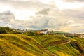 Scottish coastline with hills and houses, Scotland, UK