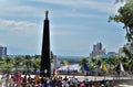 View of the obelisk with Nossa Senhora de AssunÃ§Ã£o in front of the Cathedral Basilica of Nossa Senhora Aparecida