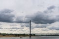 View at Oberkasseler bridge over Rhine river in Dusseldorf, Germany. Royalty Free Stock Photo