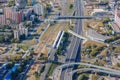 The view from the observation deck. Moscow Central Ring station. Top view of Moscow city. Summer in the city, sky and clouds. Royalty Free Stock Photo