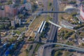 The view from the observation deck of Moscow. Tilt-shift effect. Moscow Central Ring station. Top view of Moscow city. Summer in Royalty Free Stock Photo