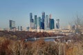 View from the observation deck on the Vorobyovy Gory on the business center `Moscow City` and the Moscow River. Royalty Free Stock Photo