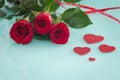 Occasional beautiful red roses with decorative hearts