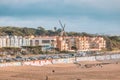 View of the ocean beach promenade in San Francisco, with the Murphy Windmill in the background, Golden Gate Park Royalty Free Stock Photo