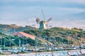 View of the ocean beach promenade in San Francisco, with the Murphy Windmill in the background, Golden Gate Park Royalty Free Stock Photo