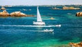 view of ocean with boats near Ile-de-Brehat Royalty Free Stock Photo