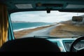 View of the ocean from the interior of the minivan. Generative ai Royalty Free Stock Photo