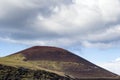 View from the ocean to Eldfell volcano. Icelandic landscape background. Heimaey Island, Vestmannaeyjar, Iceland.