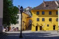 View of the ocher-colored house - the birthplace of Vlad Dracula. It was he who inspired Bram Stoker to the fictional creation of