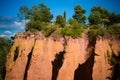 View of the ocher hills in Roussillon village in France