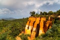 View of the ocher land cliffs near the village of Roussillon, Vaucluse department, Provence region, France.