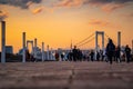 View at Odaiba west park bridge during sunset in the evening with rainbow bridge in the background Royalty Free Stock Photo