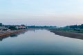 View of Oder river from border bridge between Poland and German. Royalty Free Stock Photo