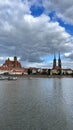 View from the Oder River to the ancient city of Wroclaw, Poland Royalty Free Stock Photo