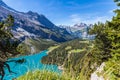 View of Oeschinensee (Oeschinen lake) and the valley on bernese