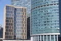 View of the office buildings of the Moscow City business center, skyscrapers, luxury apartments through green trees Royalty Free Stock Photo